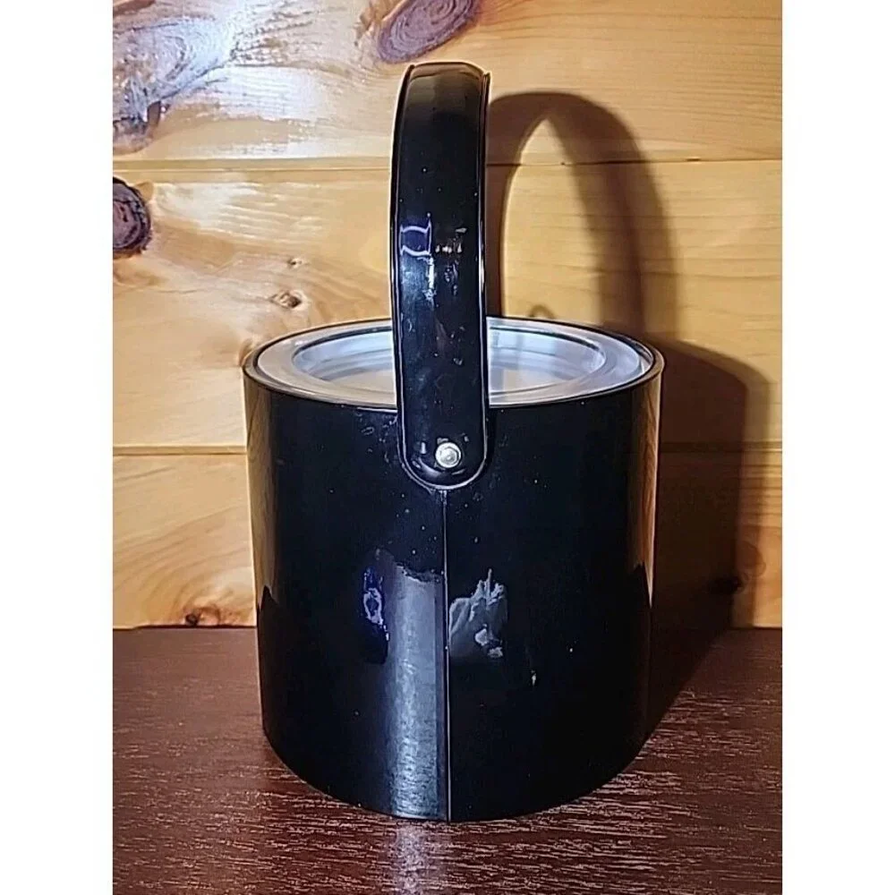 Georges Briard Black Faux Leather Ice Bucket Vintage 1960’s Lucite Lid U.S.A.